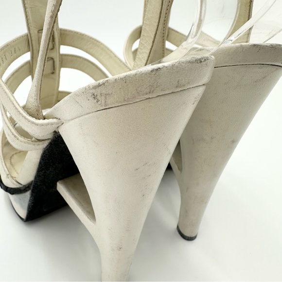 Yves Saint Laurent White Leather Strappy T Strap Heel Sandals - Picture 7 of 16